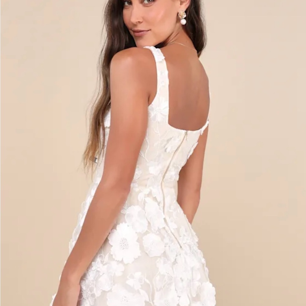 Lulu's White Floral Sleeveless A-line Dress with Square Neck